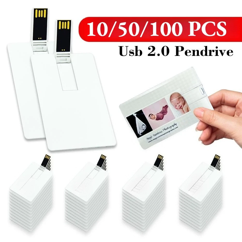 

10/100Pcs Credit Card Model USB Flash Drive 16GB Memory Card 64GB Pendrive USB stick Pen Drive Free Custom Logo Color Printing