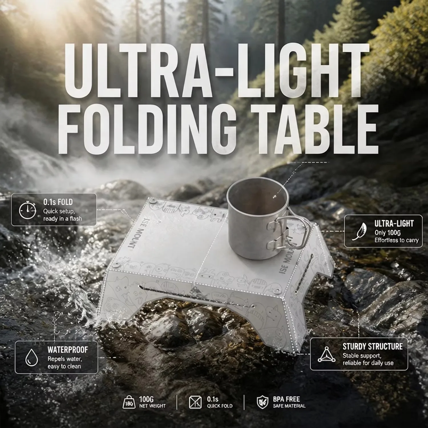 New Ultralight Folding mini Table Small Folding PP Camp Table & Tray 97 g Portable for Camping, Hiking Equipment UL Gear