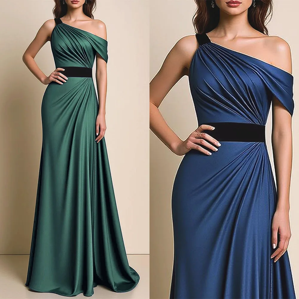 جودة عالية مخصصة كتف واحد طول الأرض بلا أكمام ألف خط Vestidos Elegantes Para Mujer فستان سهرة فاخر Fساتين #1