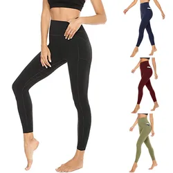 Women's Tight Elastic Quick Dry Solid Pocket Yoga Pants Fitness Yoga Pants Women's quick drying solid color pocket yoga pants