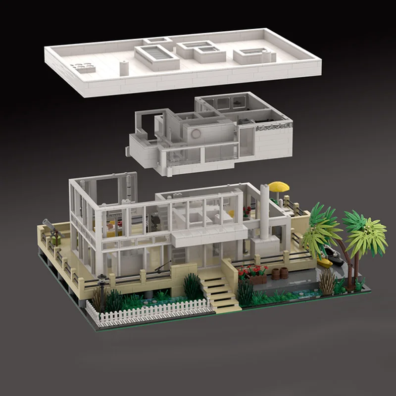 3314 Piezas, Construcción de la Casa de la Isla de Fuego de Richard Meier, MOC, Bloques de Construcción Modulares Personalizables, Juguete de Ensamblaje Simple para Niños, Regalo