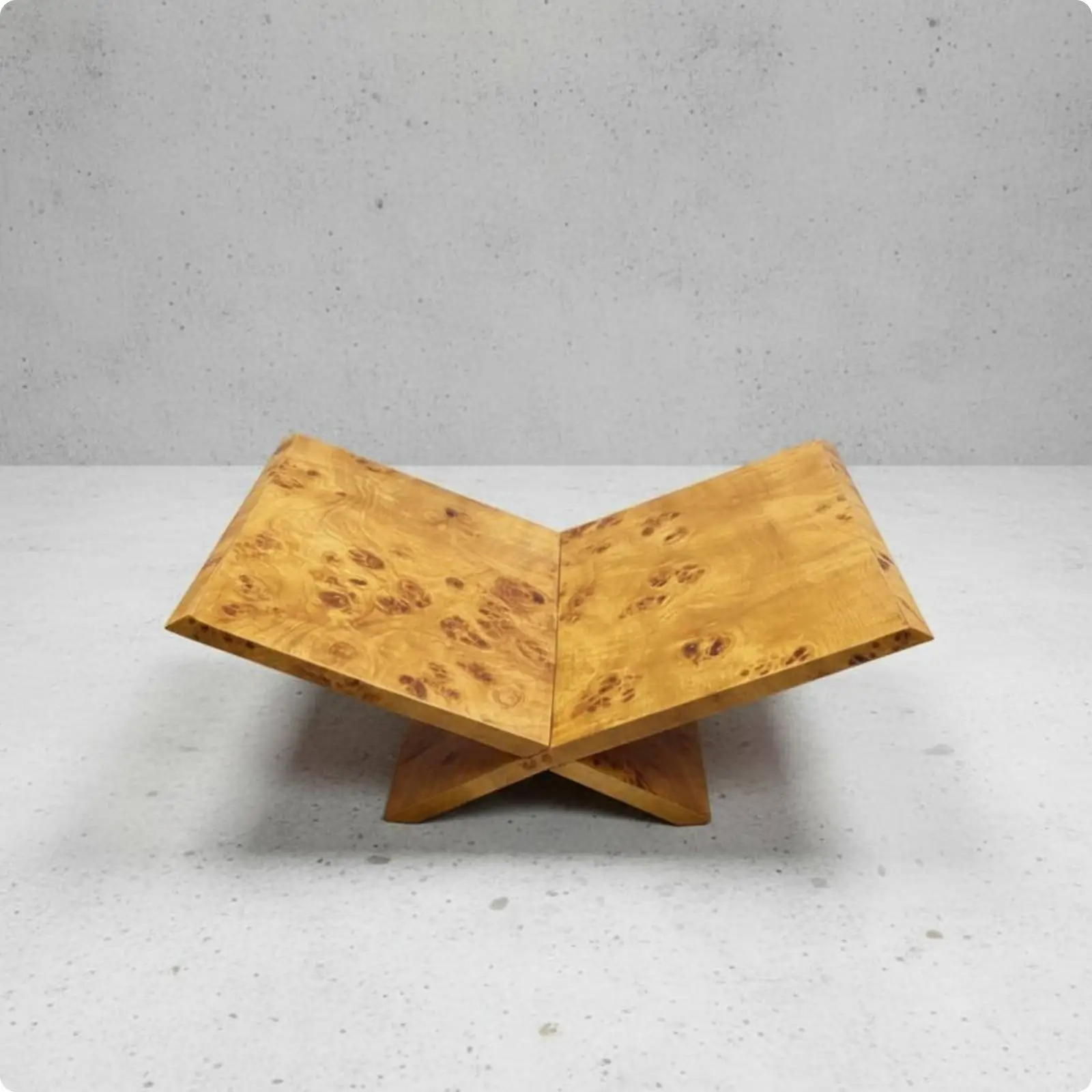 Minimalist Cross Shaped Wood Display Stand for Books and Magazines Natural Burl Wood Decor for Desk Shelf Styling