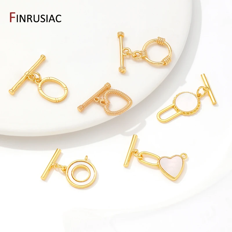 Jewellery Making Supplies 14K Gold Plated Heart Shape Shell Toggle OT Clasps Jewelry Components For DIY Necklace Bracelet Making