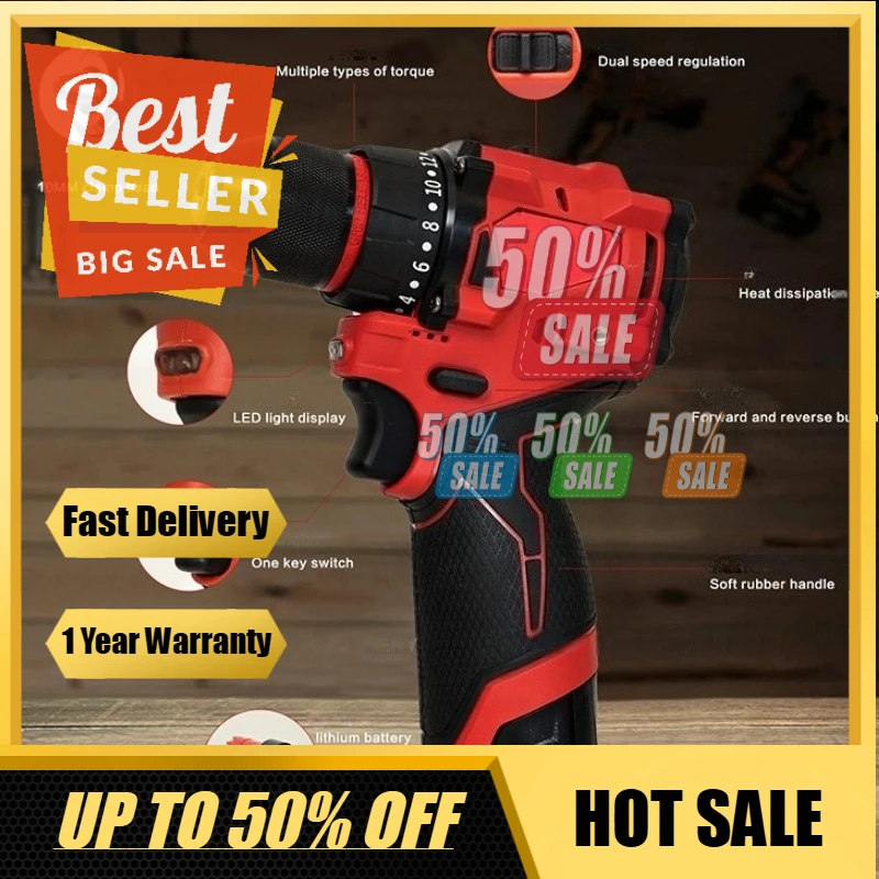 

【Fast Delivery】For 12V Battery Less Compact Electric Screwdriver Hand Drill Impact Drill Cordless Multifuctional Screwdriver