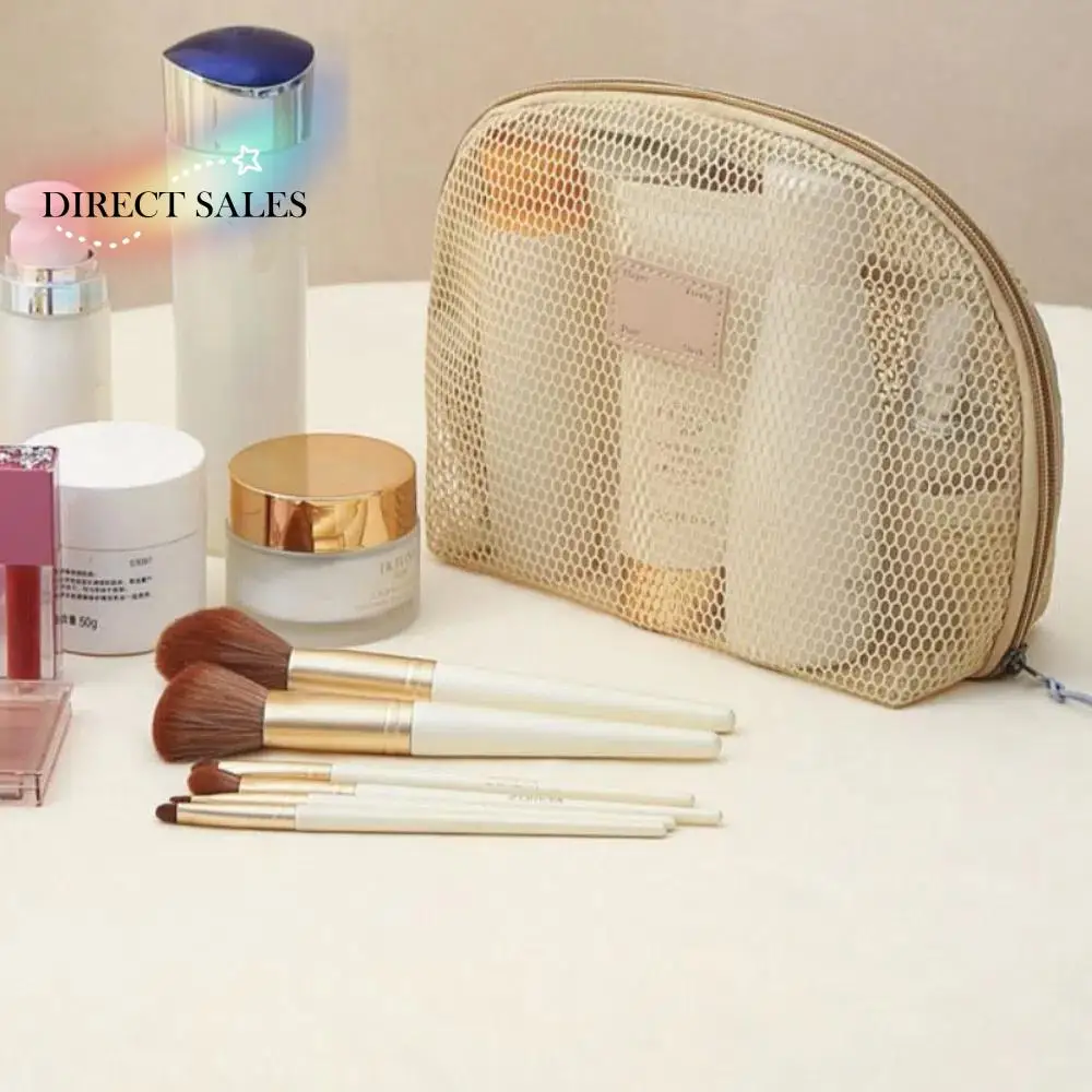 

Semicircle Mesh Makeup Bag Lightweight Lipstick Bag Transparent Cosmetic Bag Zipper Wash Pouch Storage Toiletry Bag Bathroom