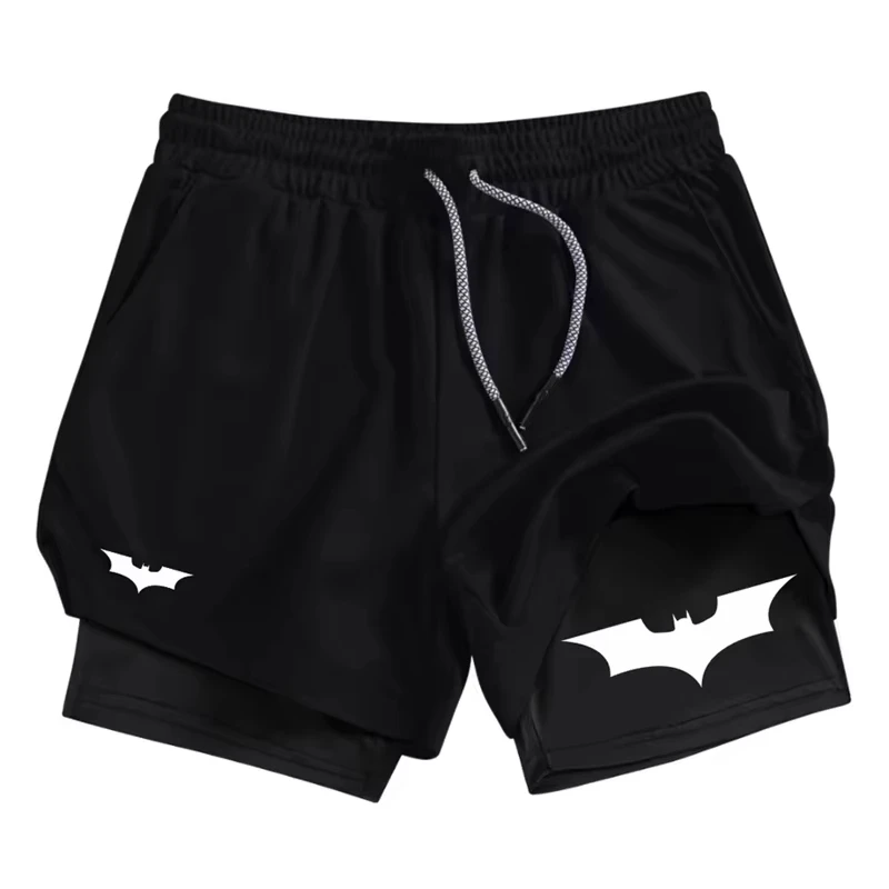 

Bat Print Men's 2-in-1 Shorts with Phone Pocket | Quick Dry Double Layer Workout & Running Shorts