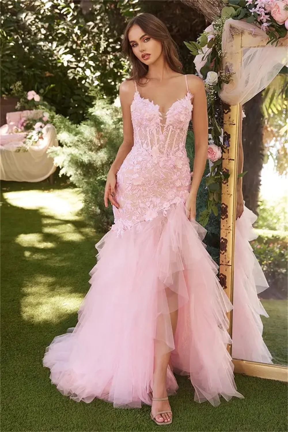 Jessica Tulle ricamato Appliqué abiti da ballo Sweetheart Pink Mermaid abiti da sera Princess Graduation Party Dresses 2024