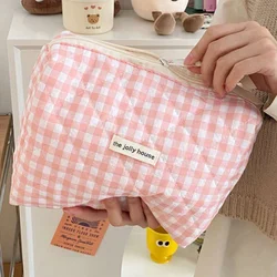 Custodia per trucco da viaggio a scacchi scozzese borsa per Organizer per trucco trapuntata custodia per cosmetici in cotone per donne e ragazze