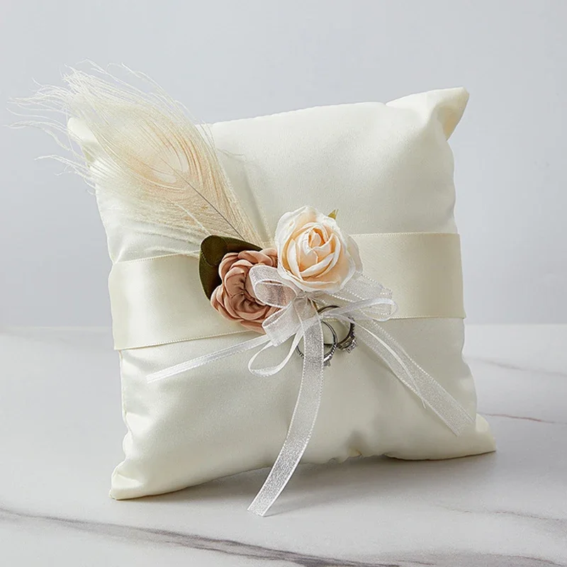 Panier de fleurs ivoire pour fille, 1 pièce, oreiller porteur d'anneaux avec fleur pour décoration de fête de mariage, fournitures de mariage