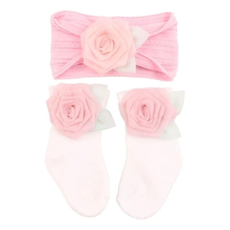 M76C الجوارب وعصابة الرأس لحديثي الولادة زوج من الجوارب المرنة والمريحة للأطفال وأغطية الرأس للجنسين جوارب للأطفال وعصابات الرأس