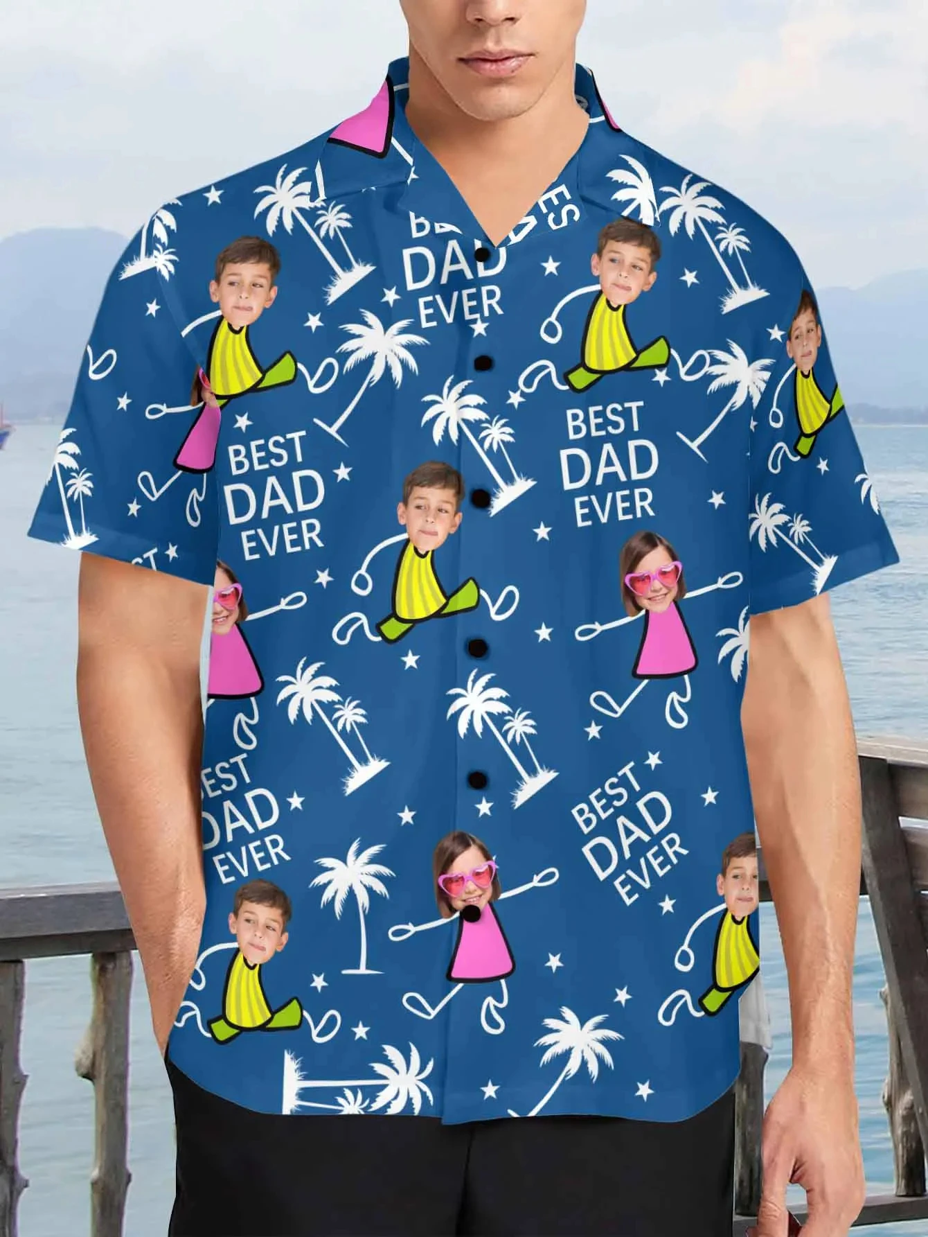 

New Personalized Hawaiian Shirt with Face Custom Photo Aloha Shirt, Father's Day Gift Best Mom Ever Family Matching Beach Shirts