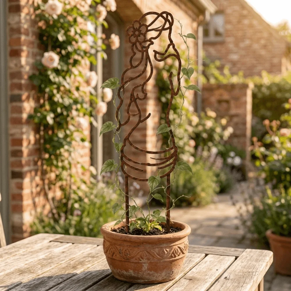 Iron Character Silhouette Plant Stand Strong Load Bearing Hollow Out Plant Climbing Trellis Weather Resistance Plant Fixed Frame