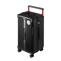 Suitcase Middle Size Trolley Case Wide Handle Large Capacity Luggage USB Charging Port Luxury Design Cup Holder Travel Suitcase