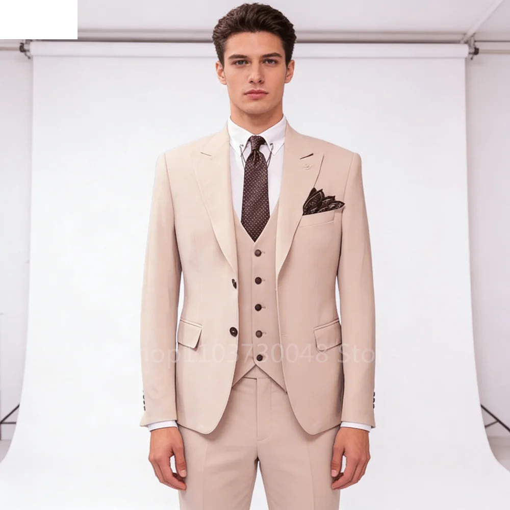 

Мужской костюм-тройка цвета хаки: приталенный смокинг с пик-лапелью, пиджак, жилет и брюки для свадьбы, танцев и вечеринок