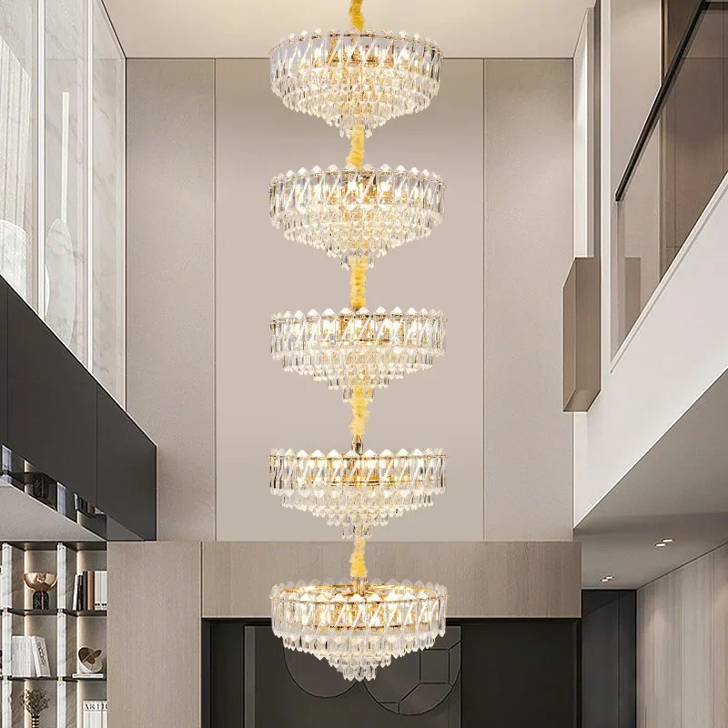 Duplex building chandelier Hollow modern light luxury rotating staircase light Duplex villa building middle floor living room