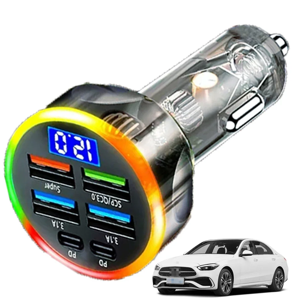 200W Car Charger Fast Charging PD QC3.0 USB C Mobile Phone Car Charger Cigarette Lighter Adapter Fast Charger for IPhone Samsung