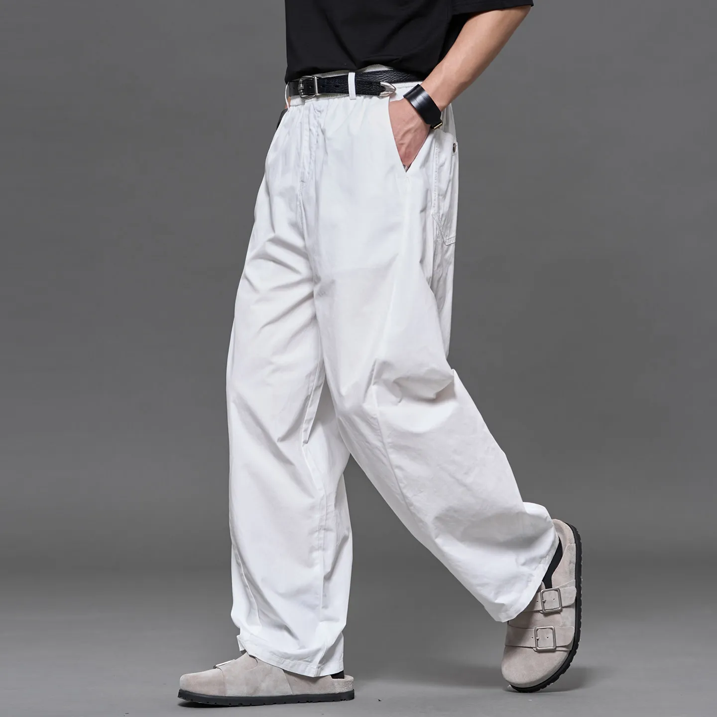 Quality 2026 Spring and Summer Cotton Japanese-Style Retro Balloon Pants Men's Fashion White Loose Straight Casual Pants