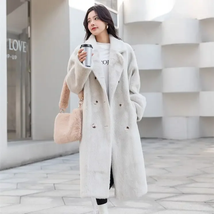 Women's Trench Fur Coat Women Long Style Plain Fur Coat Women High Quality Slim Oversized Ladies Coats Winter