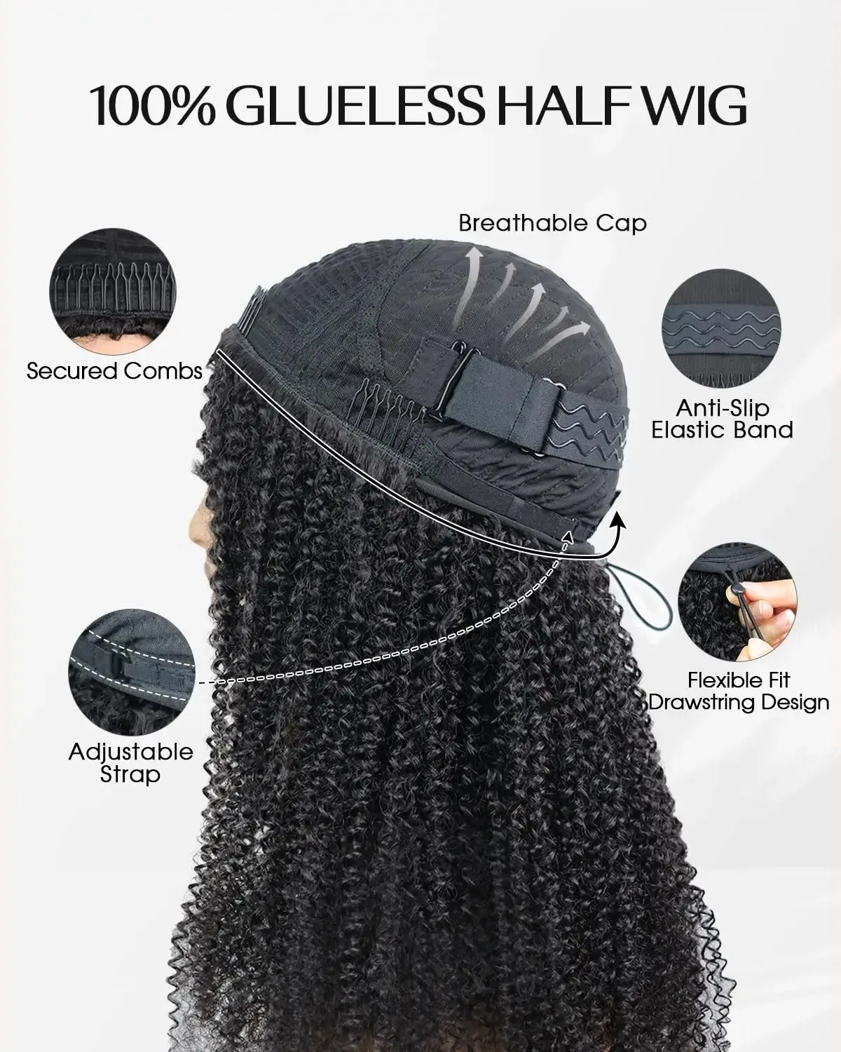 30 Inch Highlight Burmese Curly Half Wig Human Hair Wear and Go Wigs P4/27 Omber Brown to Honey Blonde 3-in-1 Machine Curly Wig 210 Density