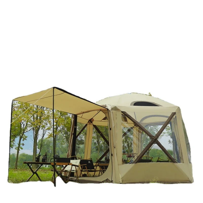 Canopy tent outdoor camping folding pop-up automatic hexagonal restaurant rainproof, windproof and transparent