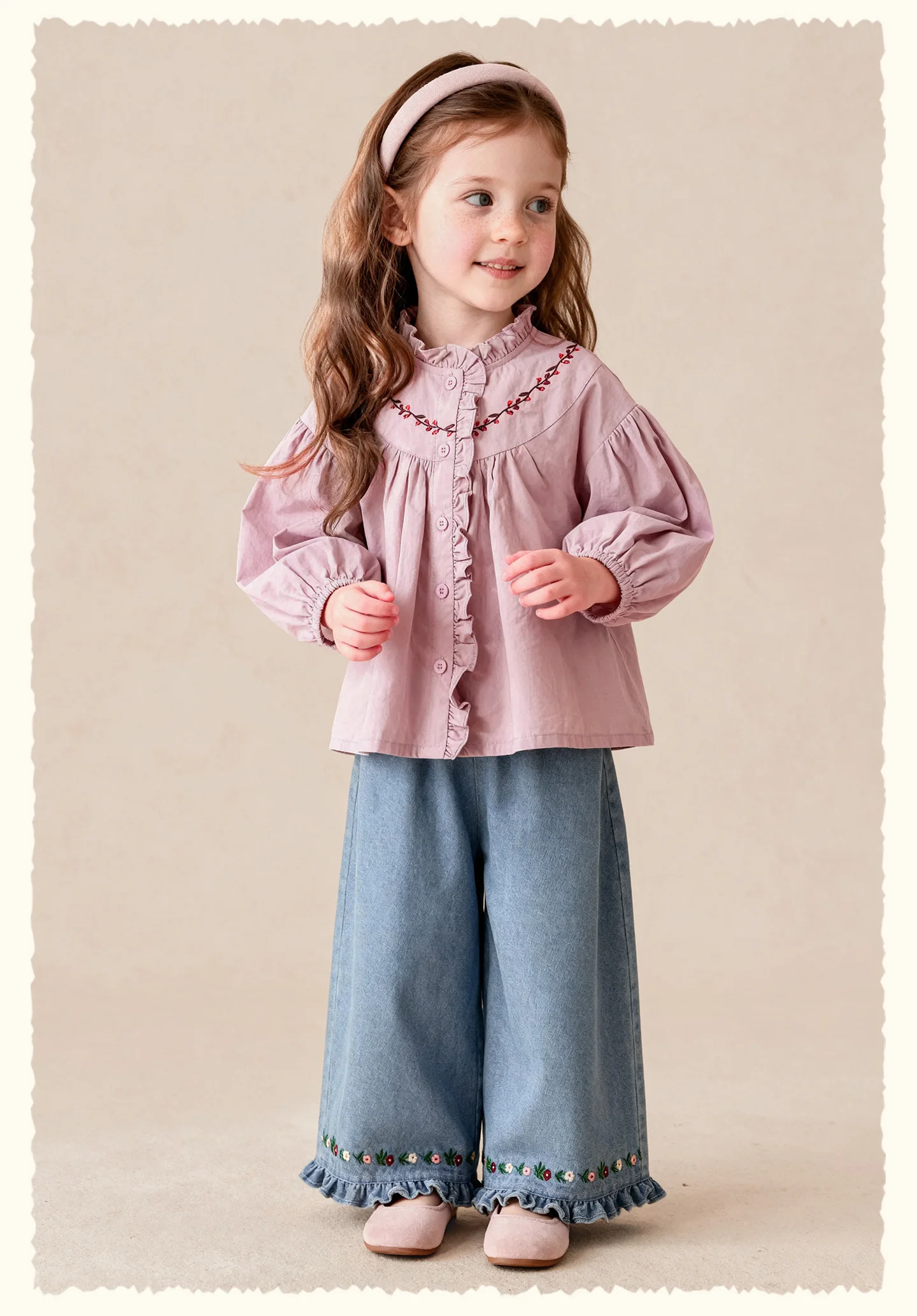 Amila 2026 Herbst Neue Kinderjeans aus reiner Baumwolle, gewaschen, Vintage, weites Bein, modisch, lässig, bequem, weiche lange Hose für den täglichen Gebrauch. – Detail 12