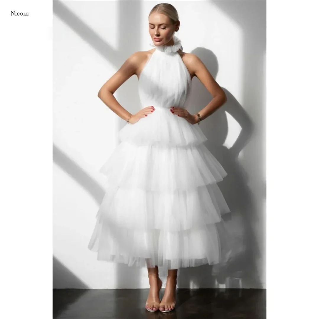 

Nicole Round Collar Evening Dresses D/party Robes De Cocktail Evening Dress Woman Line A Custom Made Layered Formula Robe Soiree