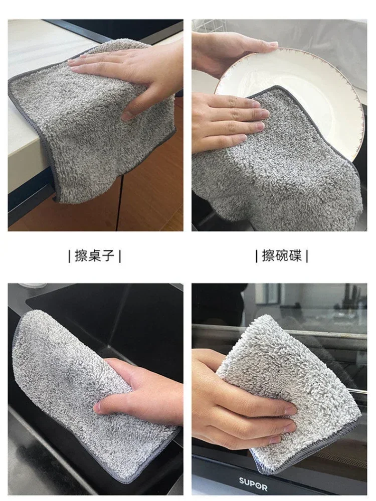 Japanese Bamboo Charcoal Dish Towel, Microfiber Scouring Pad, Dishwashing Kitchen Cloth, Thickened Absorbent Cleaning