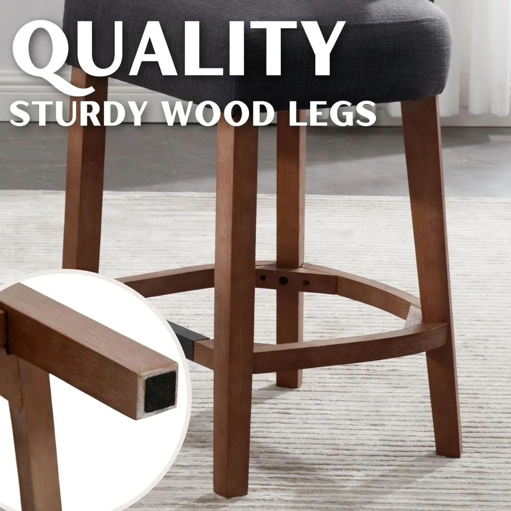 26” Rattan Bar Stools Set of 4 Counter Height Bar Stools Modern Kitchen Counter Stools with Natural Rattan Woven Back, Farmhouse