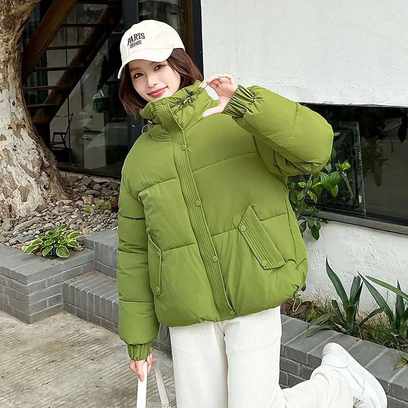 

2026 Autumn Winter New Down Cotton Jacket Women's Stand-up Collar Short Warm Bread Cotton Jacket Lady Outerwear Female Parkas