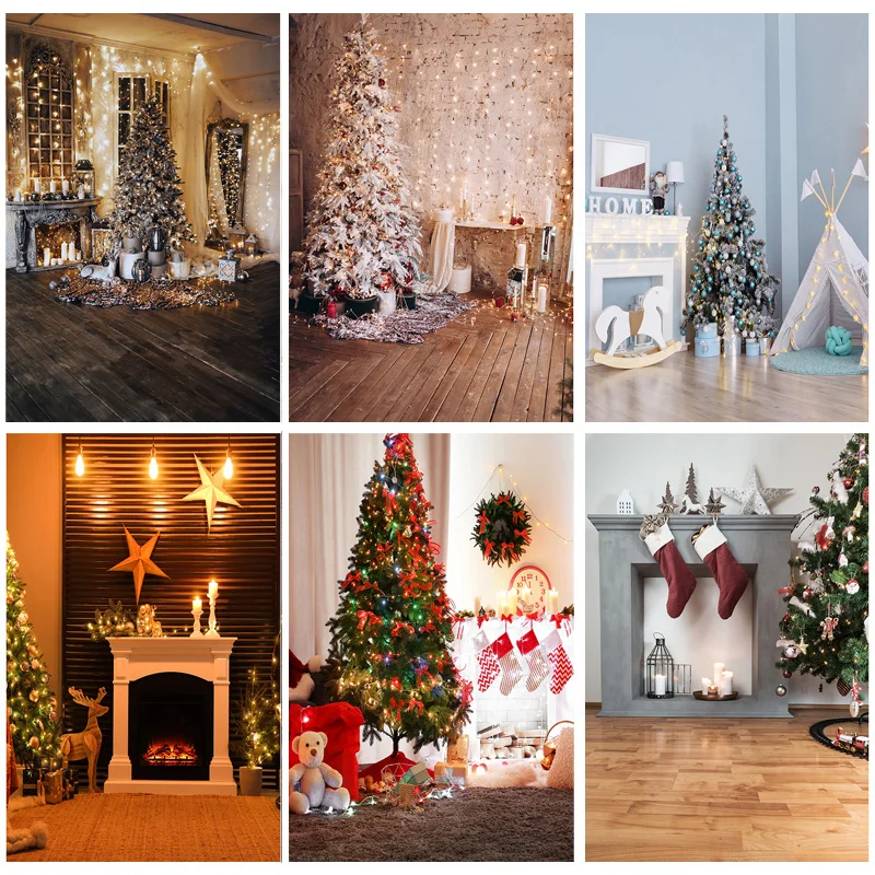 

Vinyl Custom Christmas Theme Indoor Photography Background Christmas tree Fireplace Children Photo Backdrops YXSD-11