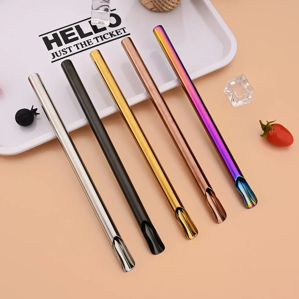 2Pcs/Set Reusable Drinking Straw Stainless Steel Straw Wide Metal Straws Set Milkshake Bubble Tea Straw with Cleaner Brush