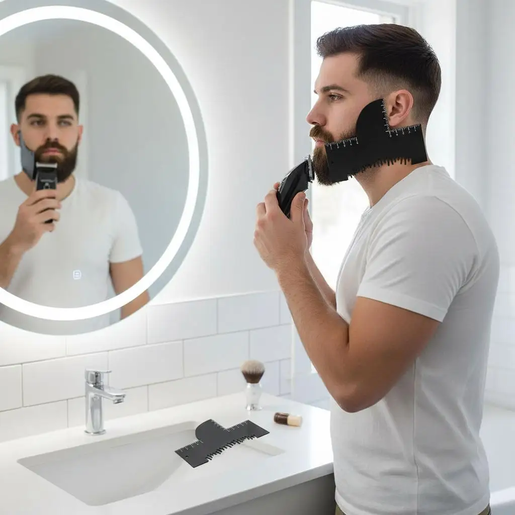 Barber Quality Hairline & Neckline Shaper Precision Alignment Ruler For Beard Trimming Guide Portable Grooming Stencil Card