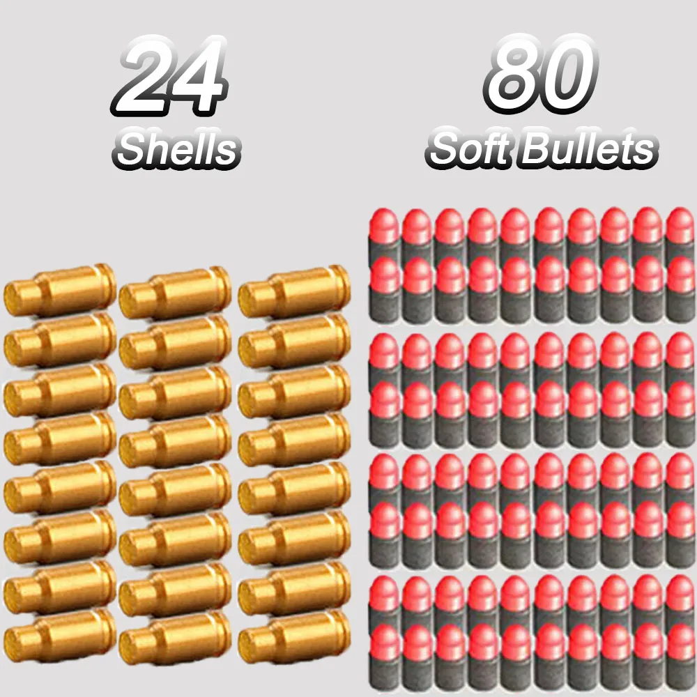 80 Soft Bullets & 24 Shells For Glock Toy Guns Desert Eagle Pistol Colt 1911 Foam Bullets Ammo