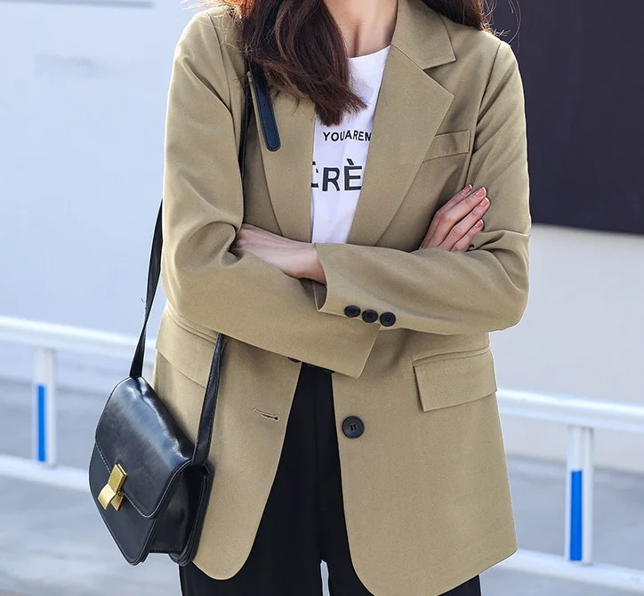 

Faionable Casual Women's Pure Color Slim Fit Suit Sweet Sle Double Breasted Long Sve Office Work All Match Outerwear