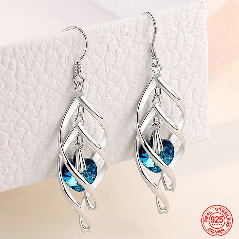 New Arrival 925 Sterling Silver Crystal Long Dangle Earrings For Women Charm Wedding Party Jewelry Gift