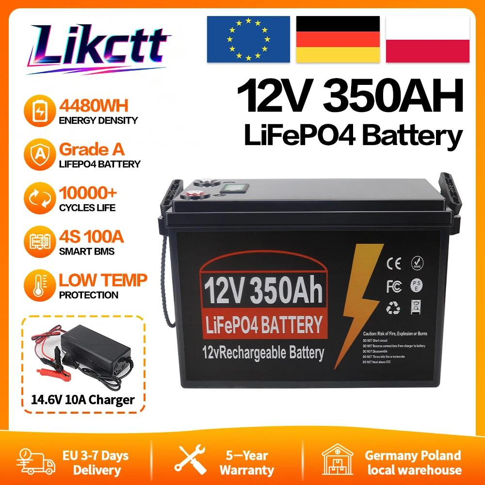 12V 200Ah LiFePO4-batterij, 2560Wh deep-cycle trollingmotorbatterij, ingebouwde 100A BMS, 10.000+ deep cycles, voor boot, camper & off-grid zonnesysteem