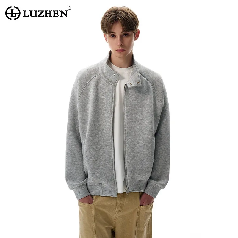 

LUZHEN Simple Fashion Buttoned Stand Collar Solid Color Sweatshirt Coat Men's 2025 Autumn New High Quality Stylish Jacket JY4225
