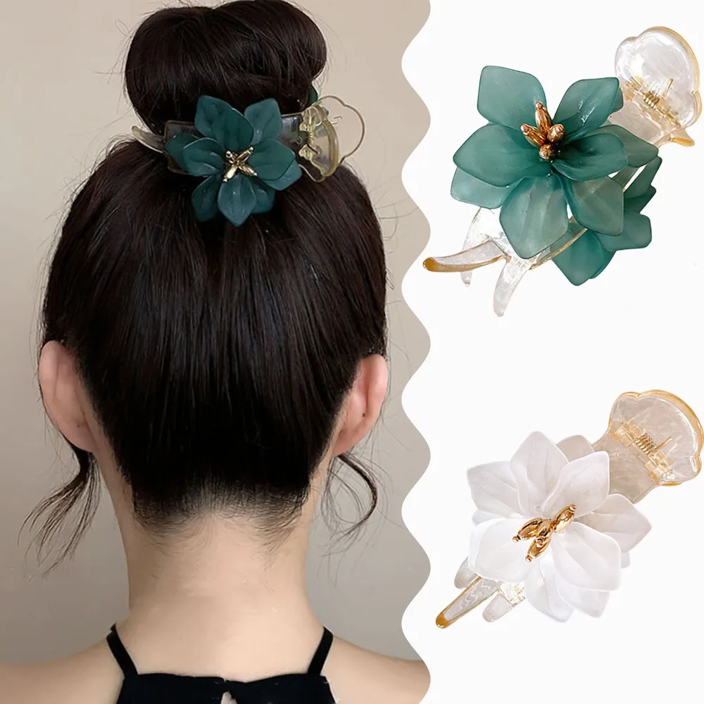 مشابك شعر أكريليك من كاميليا، مخالب شعر أنيقة على شكل زهرة القرش، شعر نسائي منخفض على شكل ذيل حصان