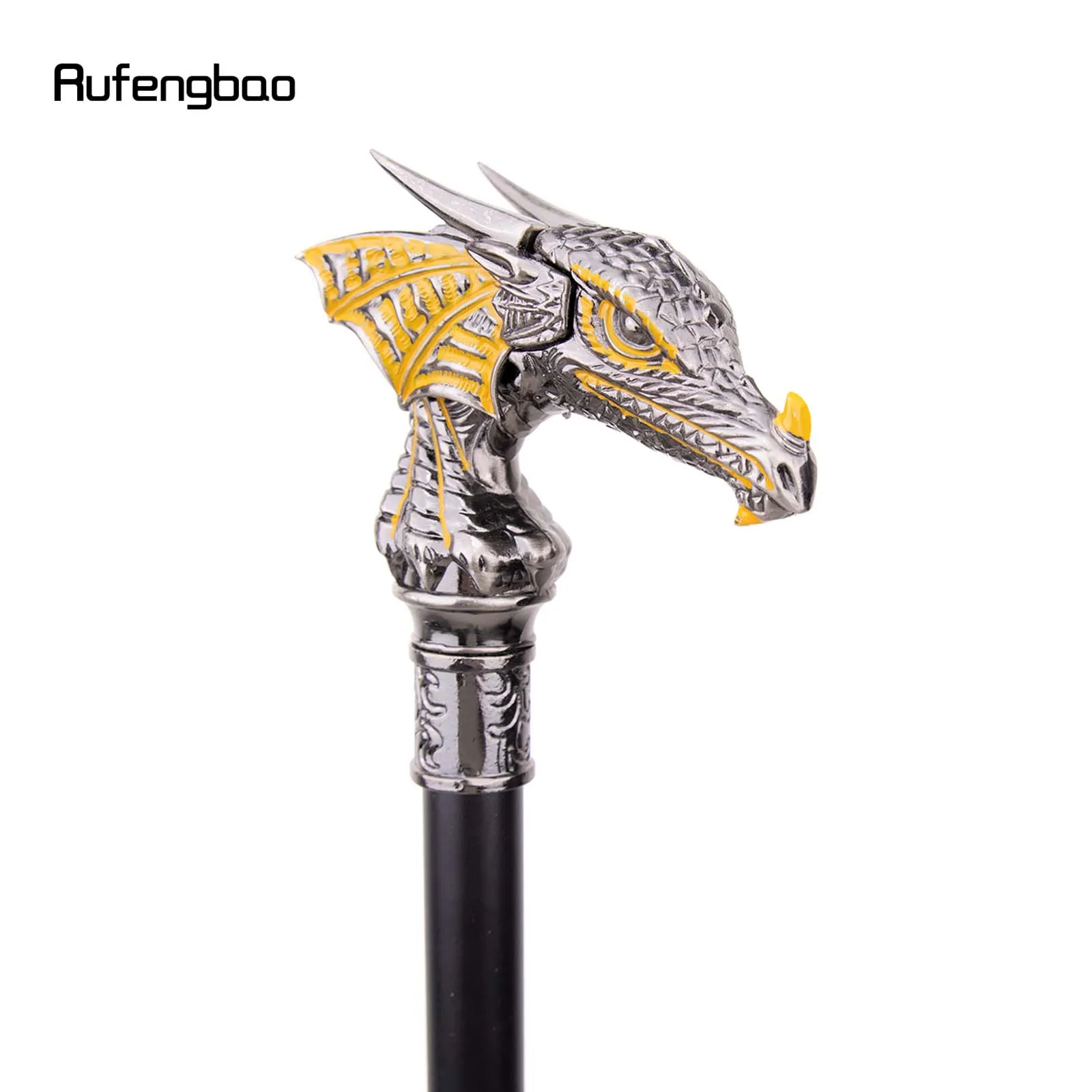 Gold Black Luxury Dragon Head Single Joint Walking Stick with Hidden Plate Self Defense Fashion Cane Plate Cosplay Crosier 93cm