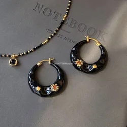 Retro Colorful Dripping Oil Enamel Geometric Metal Circle Round Hoop Earrings for Women Girls Party Travel Jewelry Korean Style