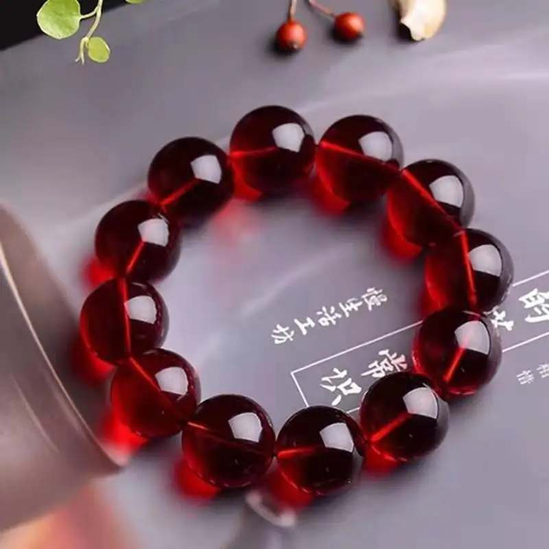 

7AGrade Natural Amber Blood Amber Bracelet Blood Amber round Beads Single Ring Bracelet for Men and Women Amber Beeswax Blood A