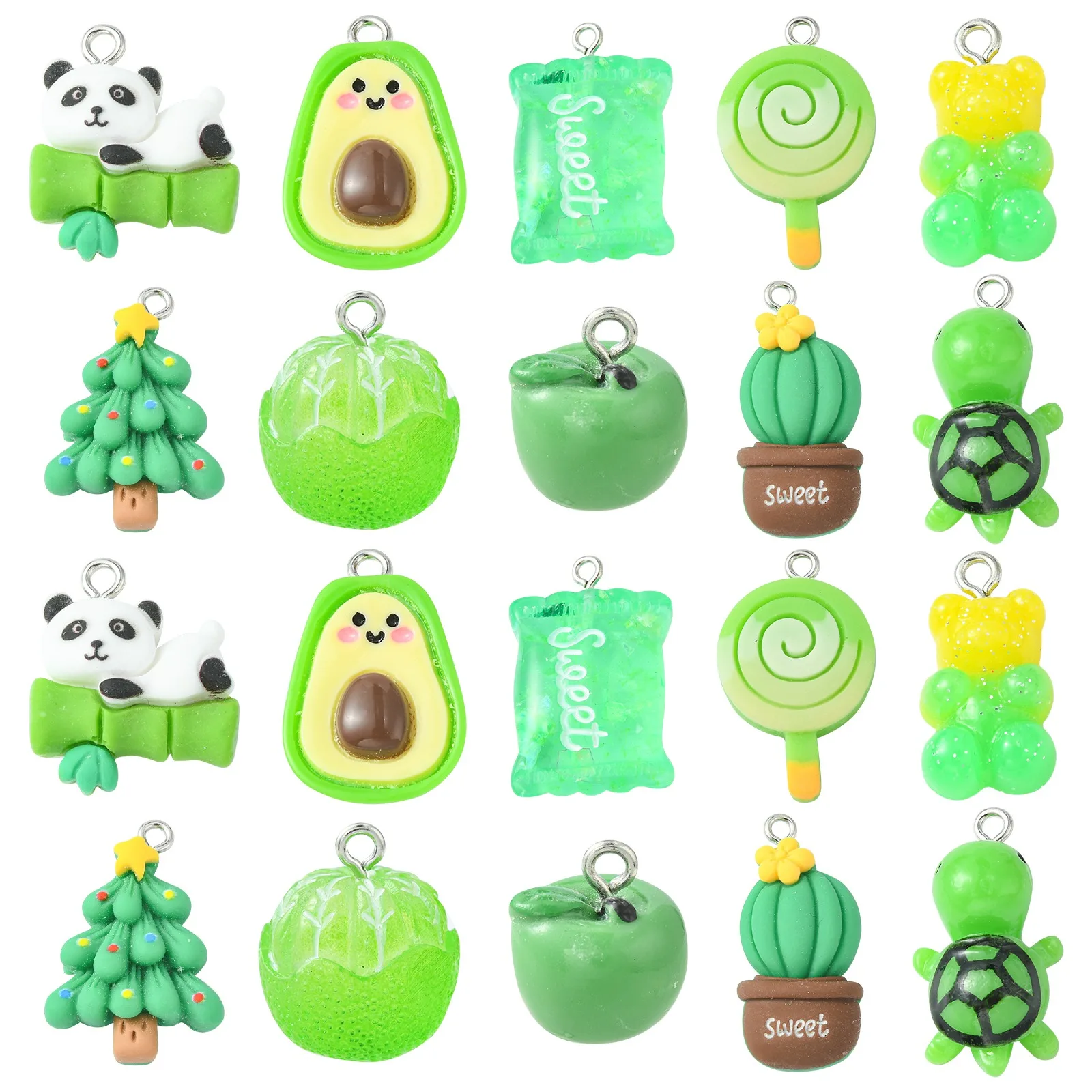 

PandaHall 30Pcs 10 Styles Flatback Green Theme Charms Opaque Fruit Food Xmas Tree Charms Cute Flatback Charms for Jewelry Making