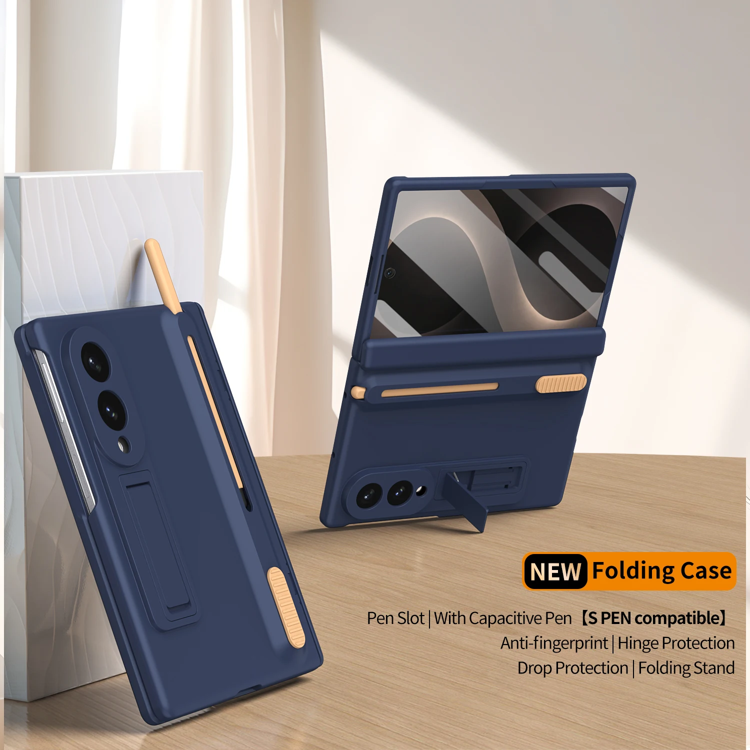 360 Full Protection Hinge Stand Case For Samsung Galaxy Z Fold 8 Wide Original With Touch Pen Folding Cover Tempered Glass Film