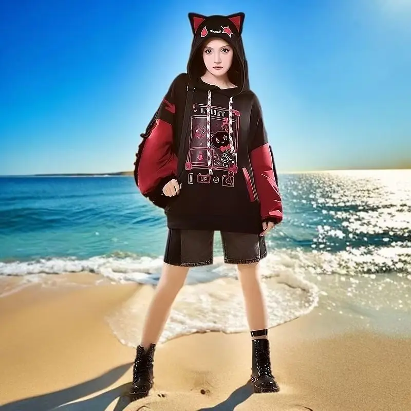 

Толстовка с капюшоном в стиле аниме Lyney Lynette Genshin Impact, милые толстовки с капюшоном Grin-Malkin Cat Eas, толстовки для мужчин и женщин, пуловеры с длинными рукавами