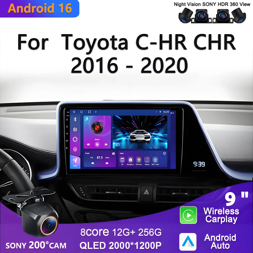 Android 16 Car DVD Multimedia Player For Toyota C-HR CHR 2016 - 2020  Auto Radio GPS Navigation Carplay Stereo Radio Multimedia