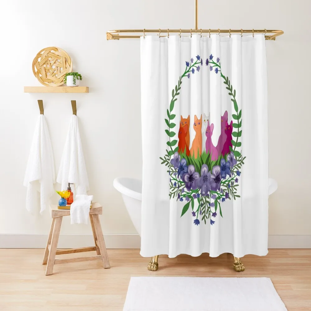 

Lesbian Pride Flag Cats with Violet Wreath Shower Curtain Shower Set Cover Curtain