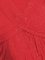 Ladies' elegant plus size powder sprinkled shiny twisted knot with pockets V-neck dress - Image 4