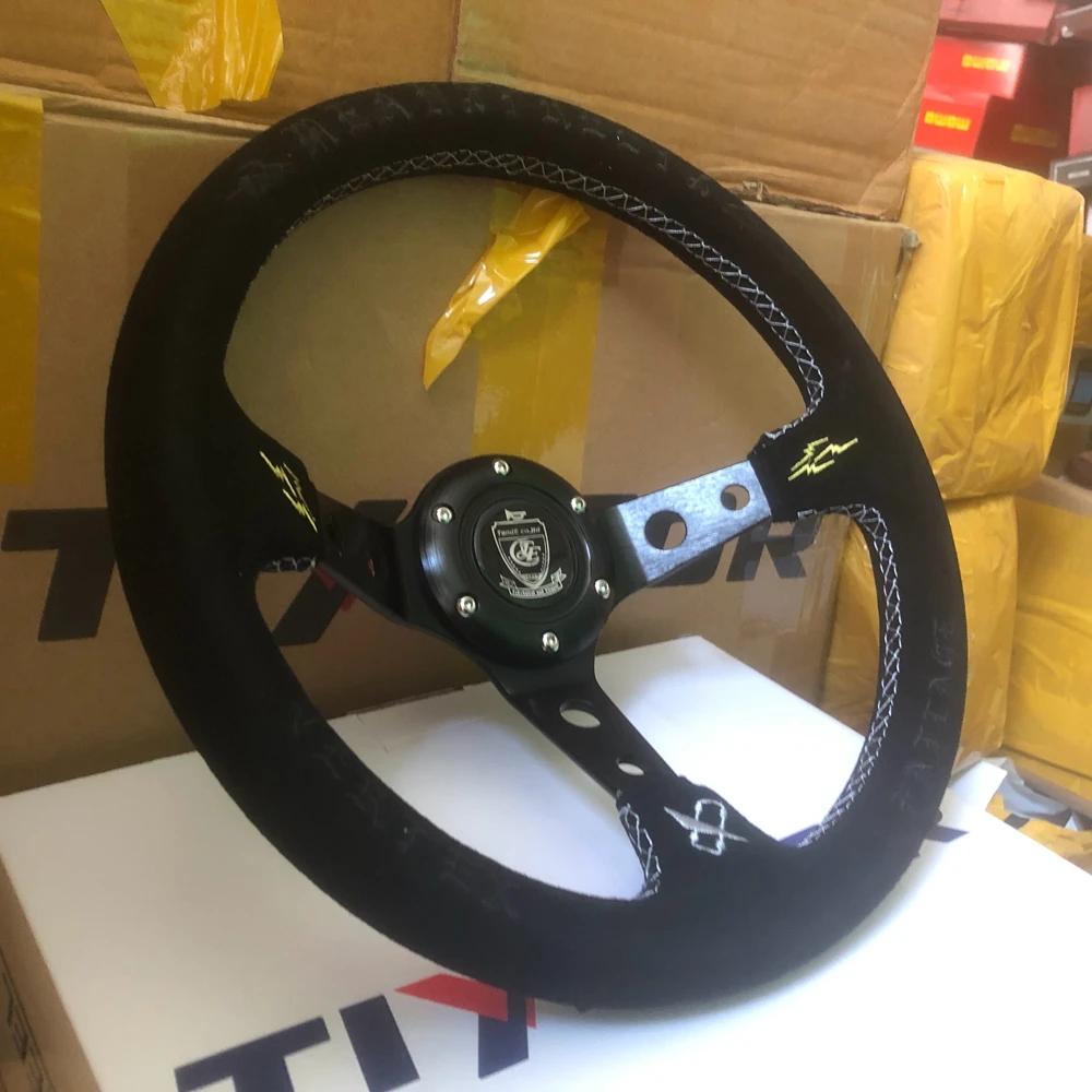 13Inch JDM Racing Vertex Meanstreet steering wheel JDM Rally Game Drift Suede Steering Wheel Volantes For VW BMW Toyota Honda