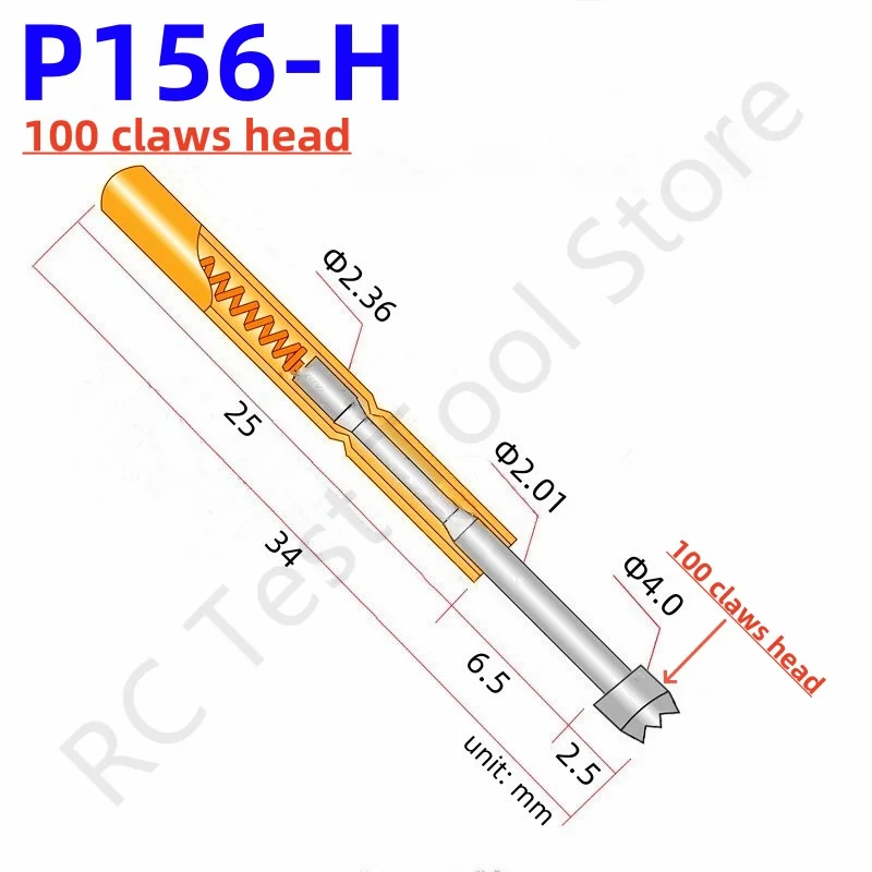 

20/100PCS P156-H Spring Test Probe Test Pin PogoPin PCB Test Tool 34mm Pin 2.36mm multitooth 100 claws Head Dia 4.0mm Test Tool