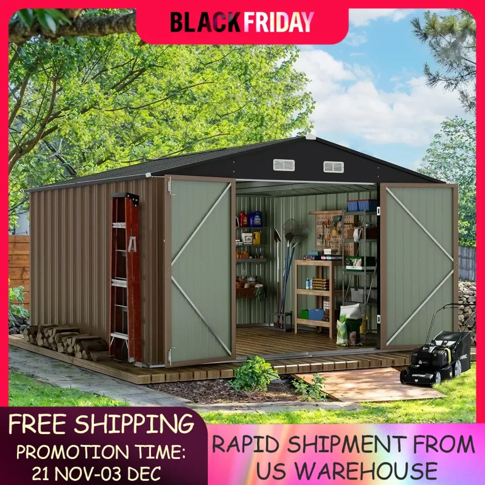 

10 x 10 FT Outdoor Storage Shed, Metal Garden Sheds & Outdoor Storage Clearance,Large Tool Shed Outdoor for Patio Lawn Backyard